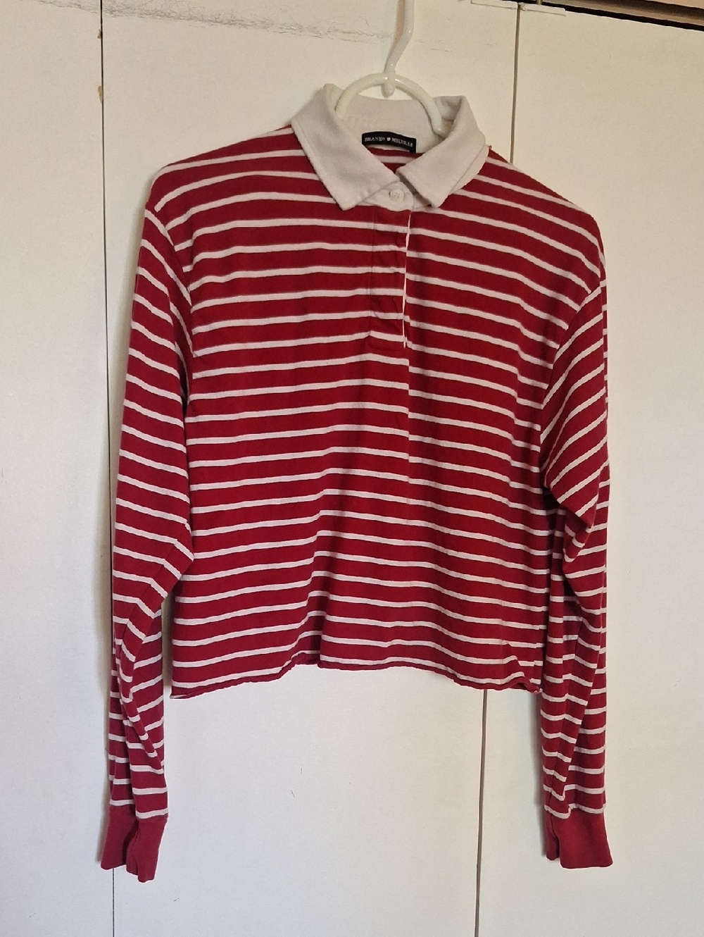 Brandy Melville Red and White Striped Long-Sleeve Polo